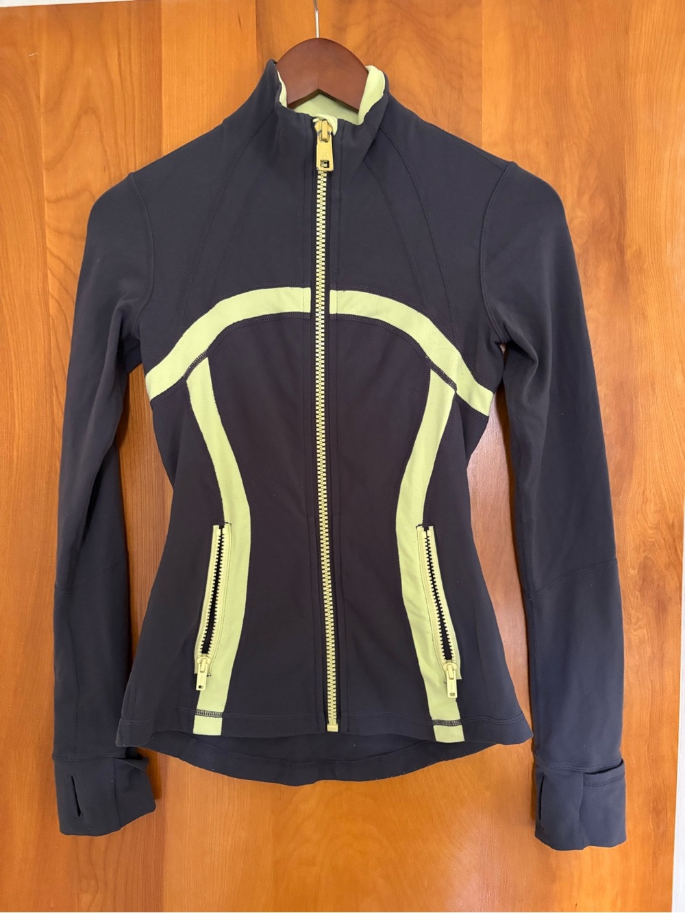 Lululemon Define Jacket - dark charcoal gray with neon yellow (size 2)